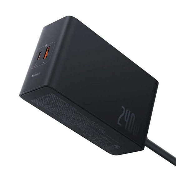 Kućni Punjač BASEUS Display GaN Desktop, 3x USB-C/USB-A/DC, 240W+4x kabel, Black, P10163902112-00-1