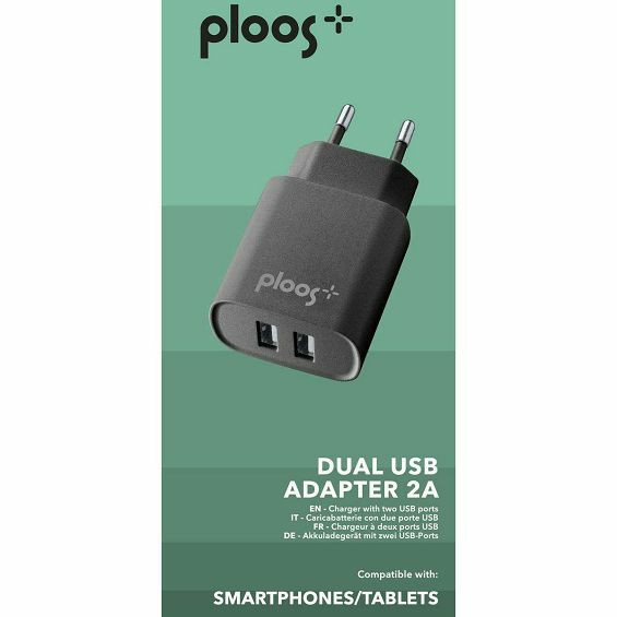 Kućni punjač PLOOS Dual 2A (2x USB-A), crna boja-1