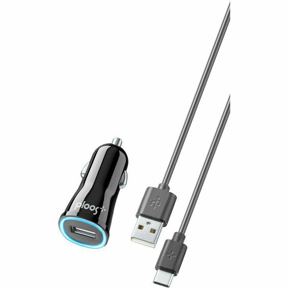 Auto punjač PLOOS 10W (2A) 1x USB-A + USB-C kabel, crna boja