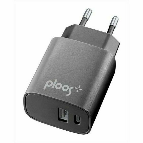 Kućni punjač PLOOS Dual 20W (USB-A + USB-C) crna boja