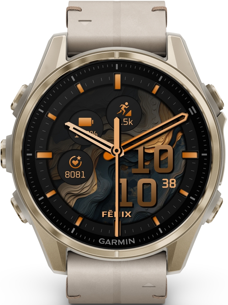 Pametni sat GARMIN Fenix 8, 43mm AMOLED SapphireSoft Gold Stainless Steel/Fog Gray kožni remen 010-02903-40
