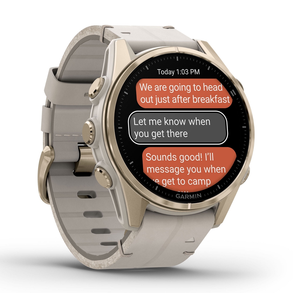 Pametni sat GARMIN Fenix 8, 43mm AMOLED SapphireSoft Gold Stainless Steel/Fog Gray kožni remen 010-02903-40-4