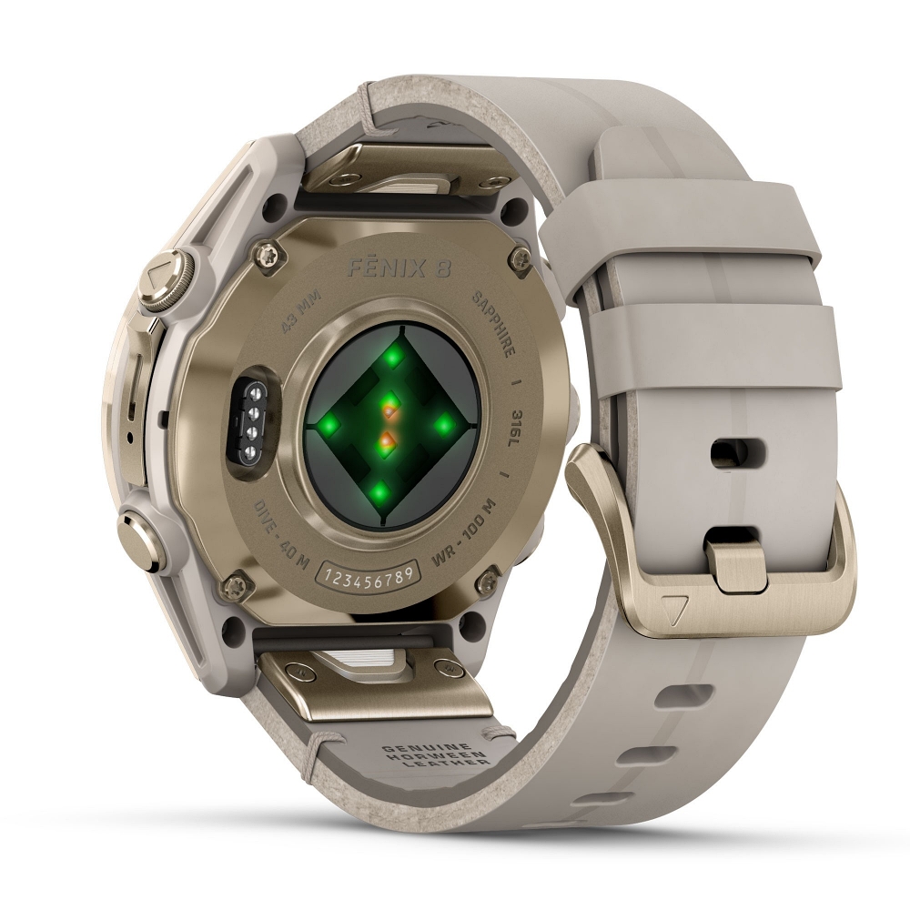 Pametni sat GARMIN Fenix 8, 43mm AMOLED SapphireSoft Gold Stainless Steel/Fog Gray kožni remen 010-02903-40-3