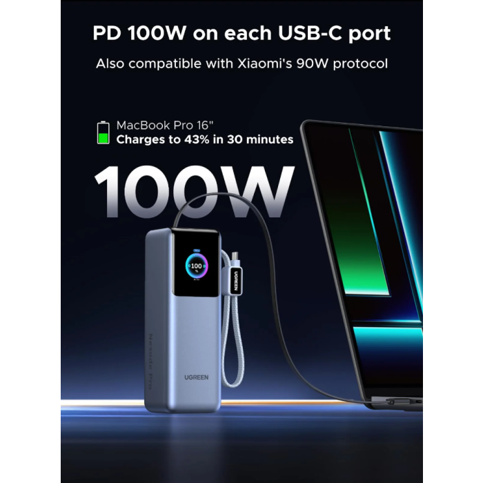 Ugreen Portable Power Bank, 25,000 mAh, 200 W, with Smart Digital Display-4