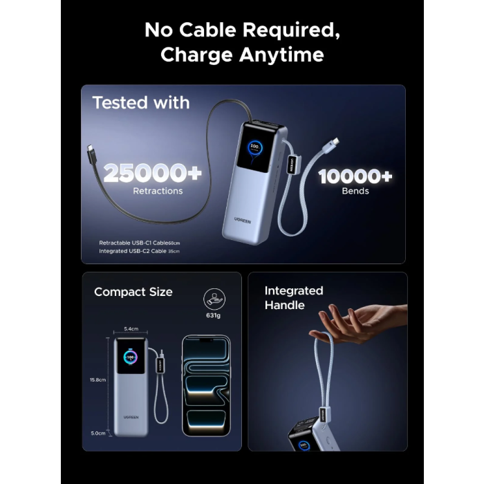 Ugreen Portable Power Bank, 25,000 mAh, 200 W, with Smart Digital Display-7