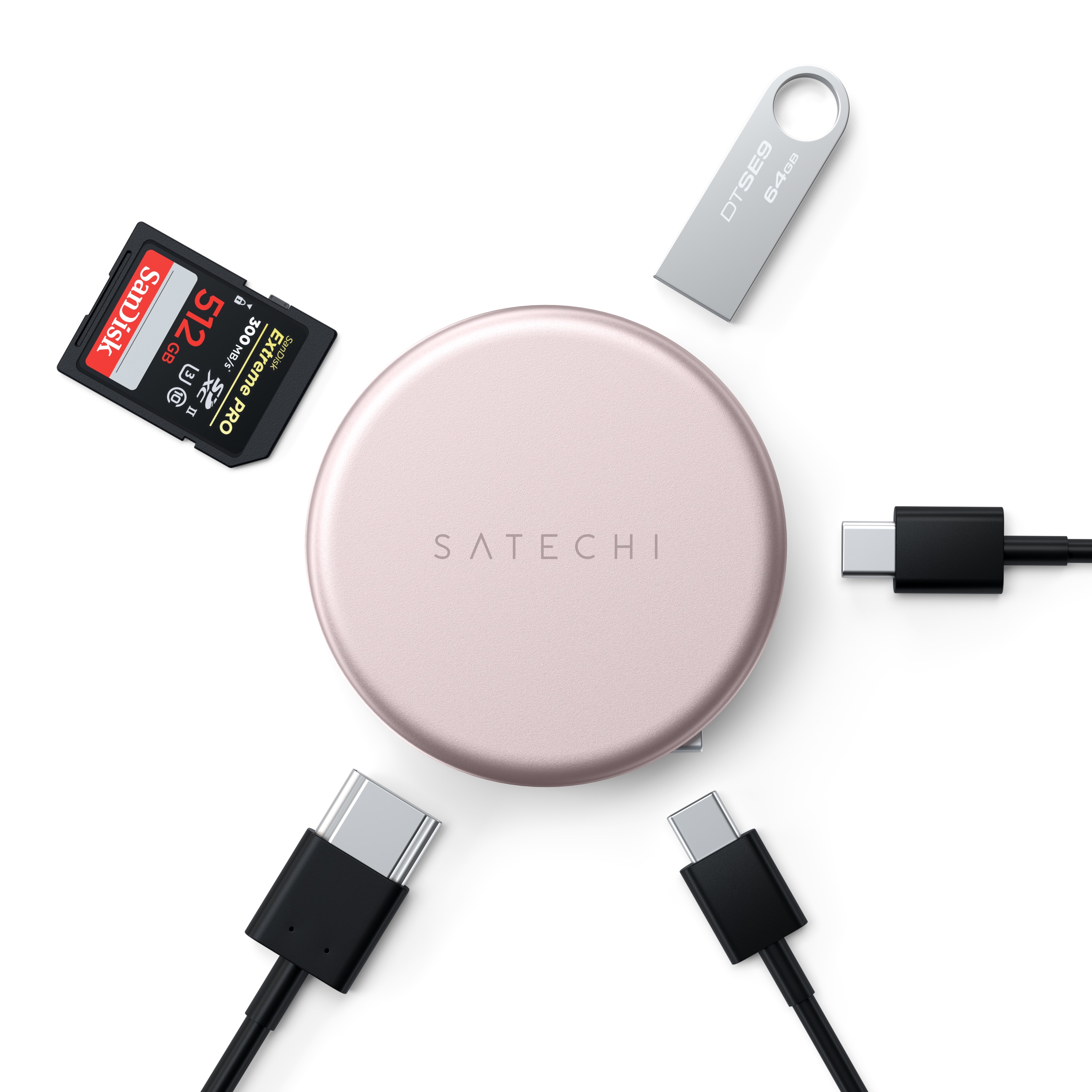 USB-C multiport adapter SATECHI On-the-Go 5-in-1, Blush boja-4