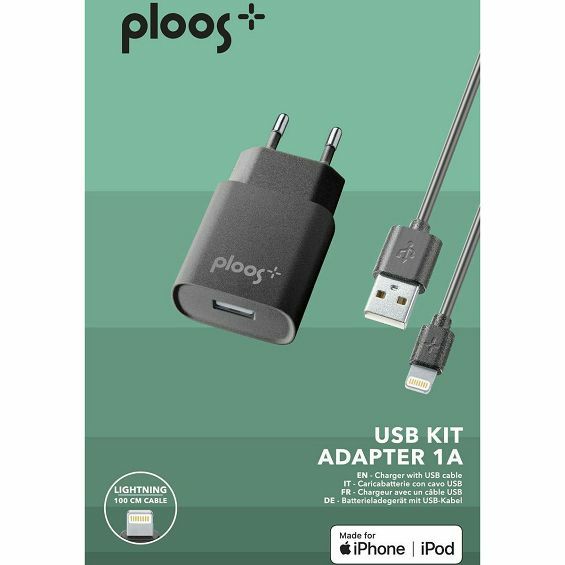 Kućni Punjač PLOOS, Za Apple, 1xUSB-A, Kabel Lightning 100cm, Crni-1