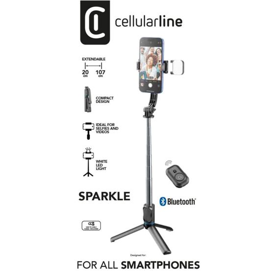 Selfie Stick CELLULARLINE, Tripod Sparkle, Black-2