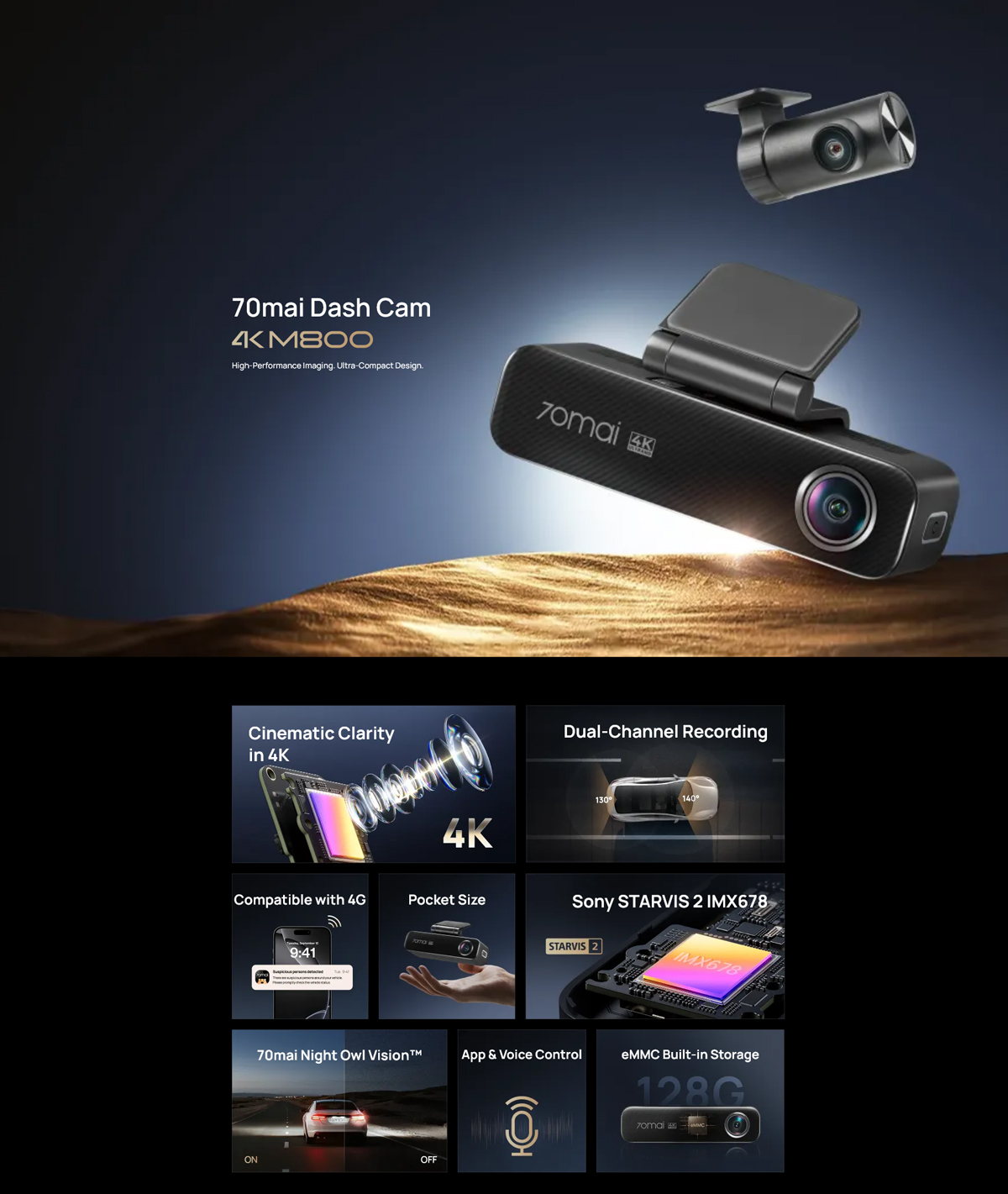 Auto kamera 70MAI M800 (4K, 128GB)-4