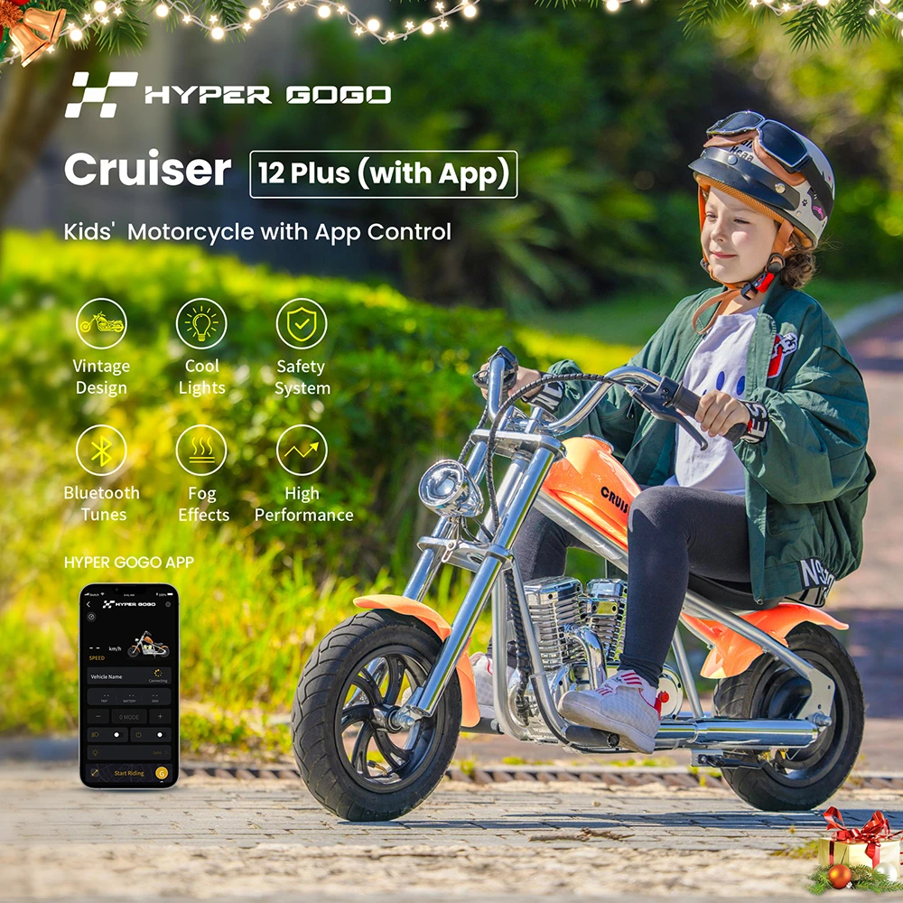 Električni motocikl za djecu HYPER GOGO Cruiser 12 Plus (APP), narančasta boja-3