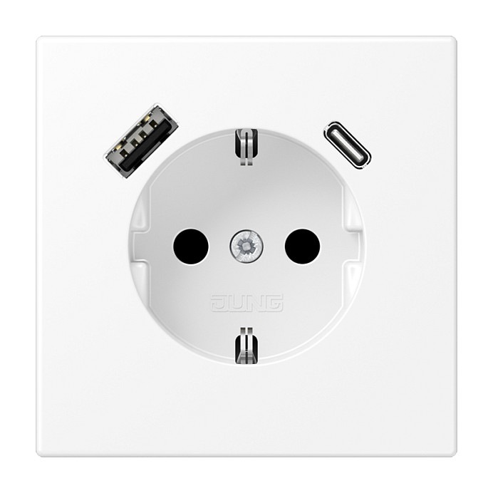 Utičnica JUNG LS 990 Schuko s USB-A i USB-C punjačem, mat bijela boja-0