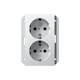 GIRA 273103 SCHUKO-Doppelsteckdose fÃ¼r uP GerÃ¤ted. 1f. + SafetyPlus rw glÃ¤nz.