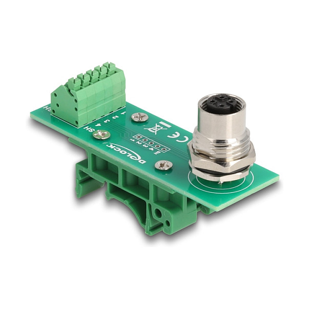 Delock M12 Ãœbergabemodul Adapter A-kodiert 4 Pin Buchse zu 5 Pin Terminalblock fÃ¼r Hutschiene