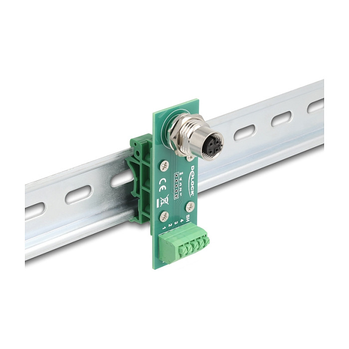 Delock M12 Ãœbergabemodul Adapter A-kodiert 4 Pin Buchse zu 5 Pin Terminalblock fÃ¼r Hutschiene-2