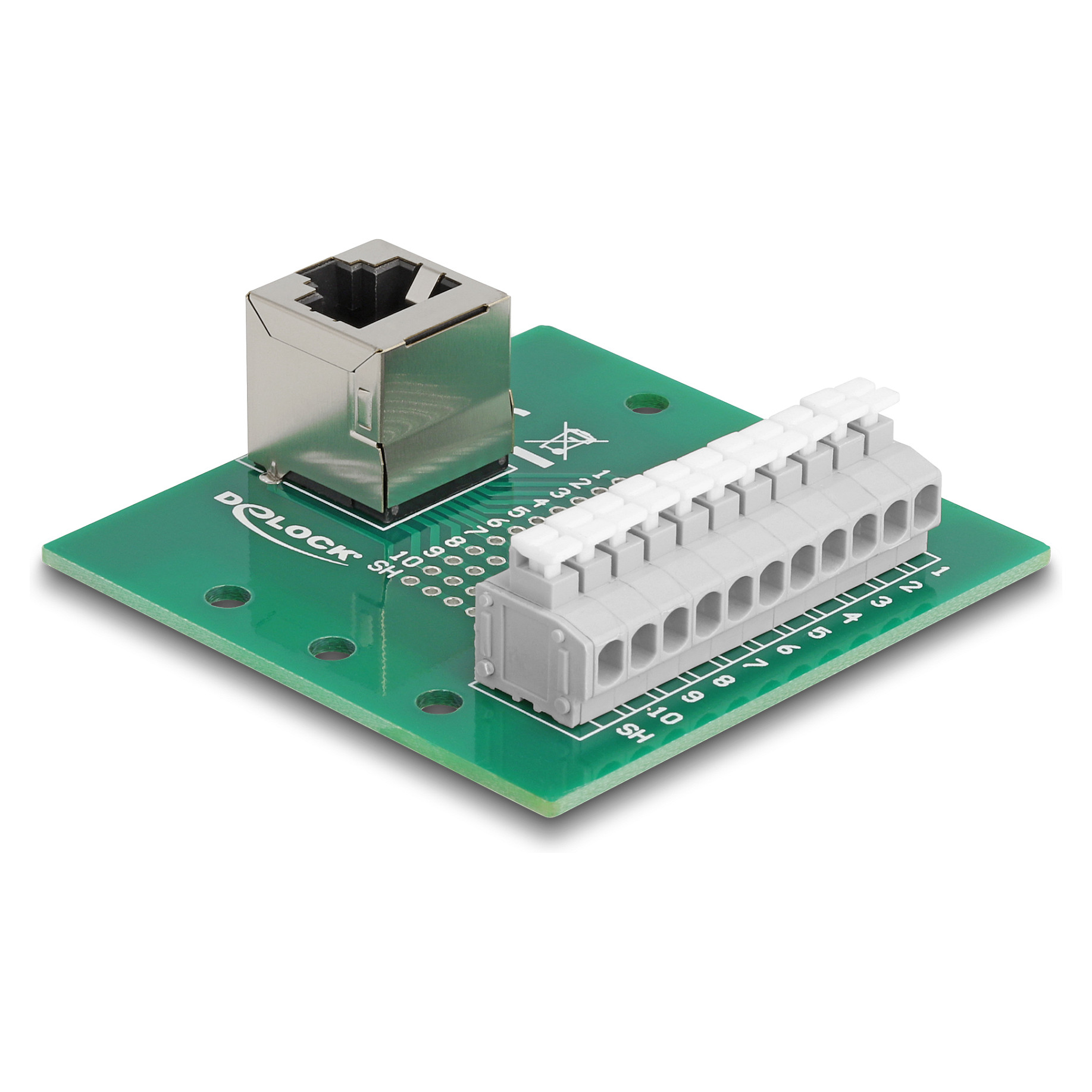 Delock RJ50 Buchse zu Terminalblock mit Drucktaster fÃ¼r Hutschiene gewinkelt-1