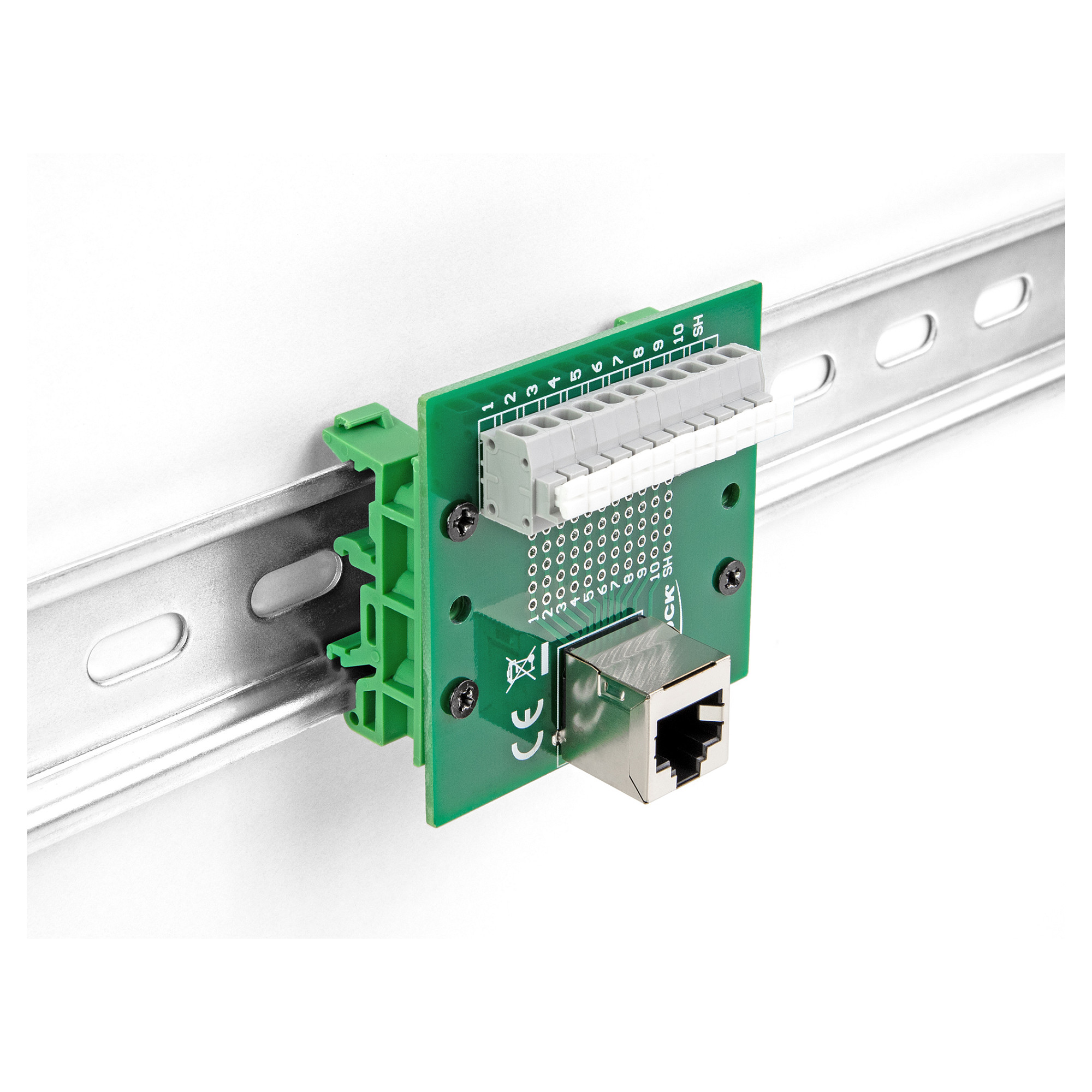 Delock RJ50 Buchse zu Terminalblock mit Drucktaster fÃ¼r Hutschiene gewinkelt-3