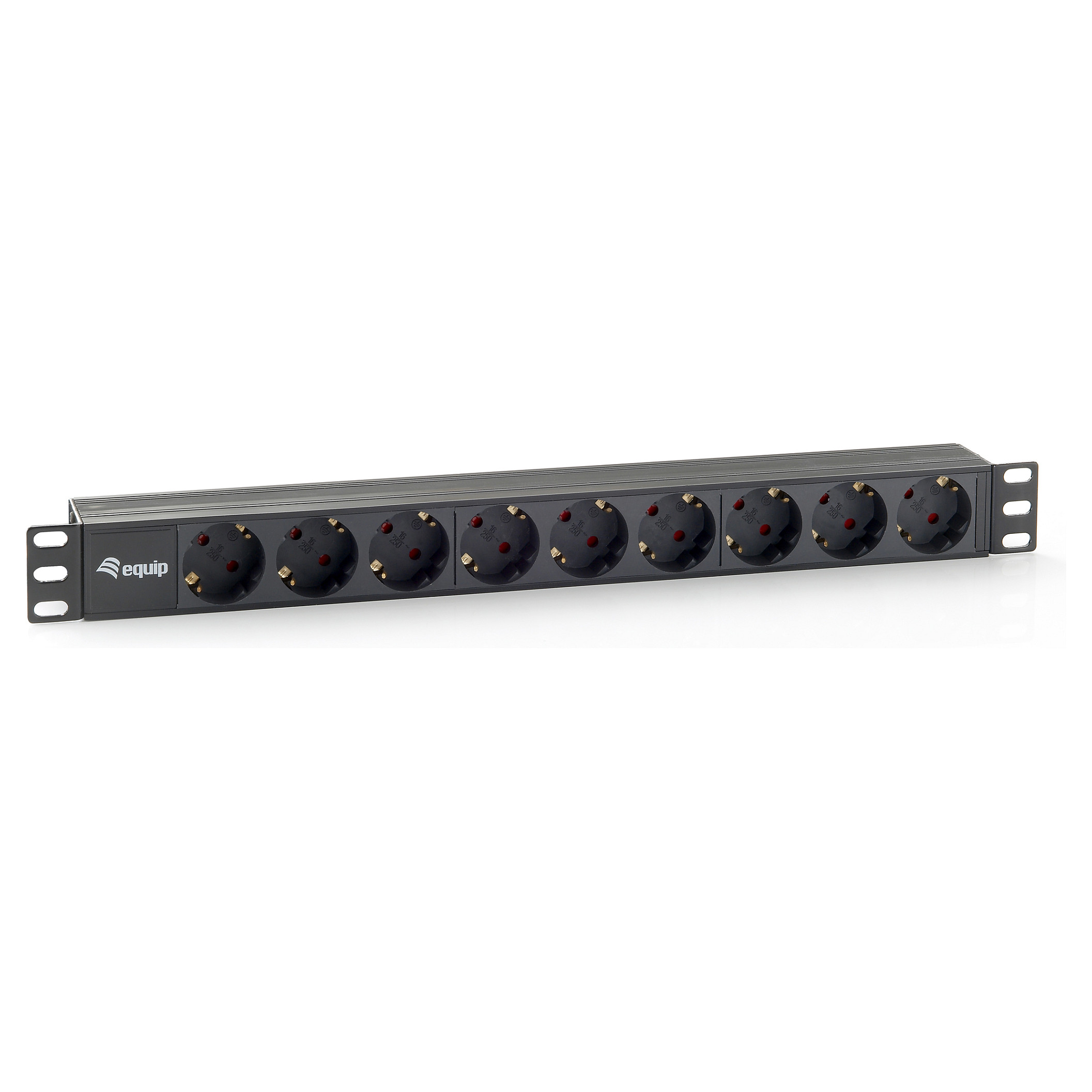 Equip 19" Steckdosenleiste 9xSchuko->St.90Â° sw. Pla.-0