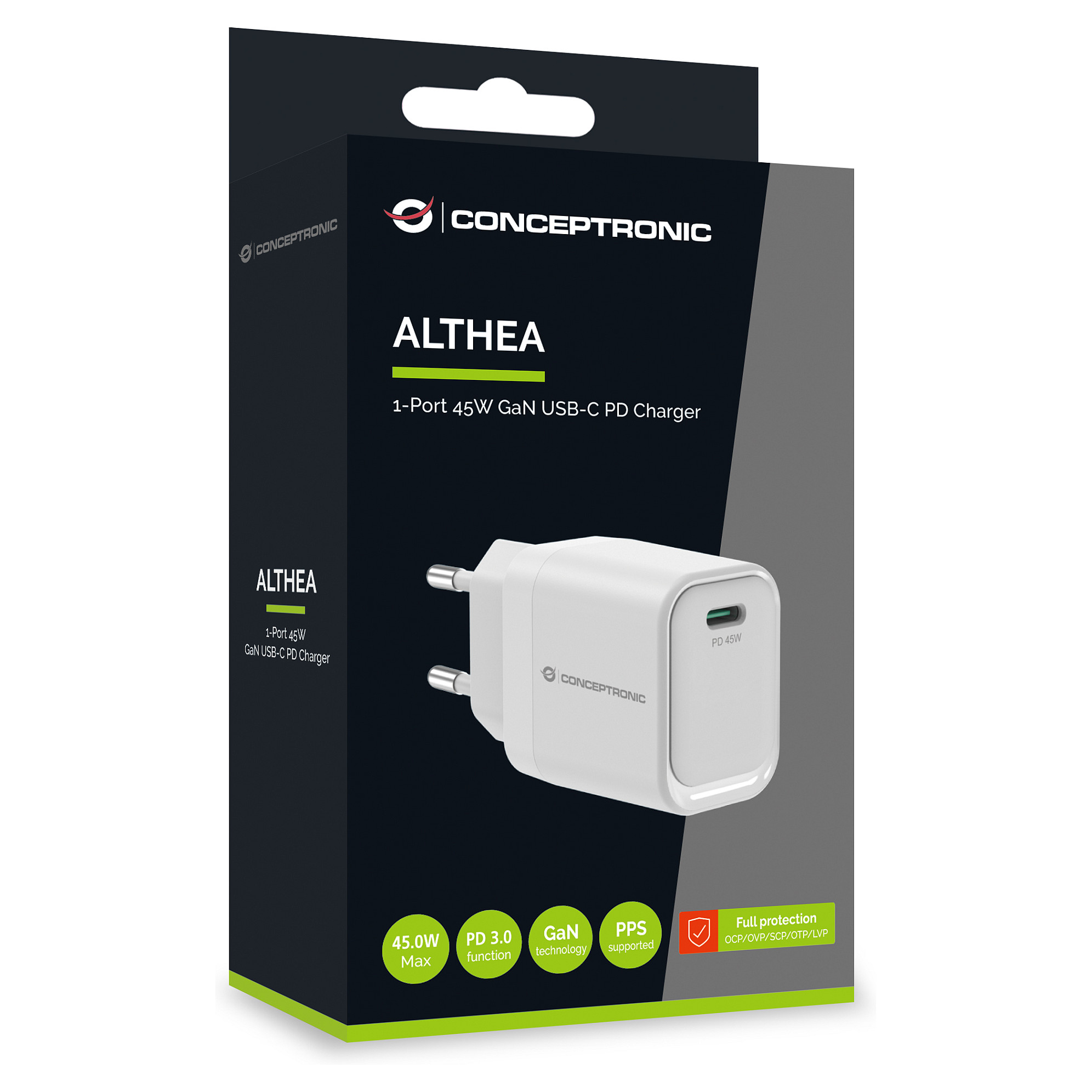 Zidni punjač CONCEPTRONIC CILLA03W 45W GaN USB-C PD 3.0 bijela boja-3