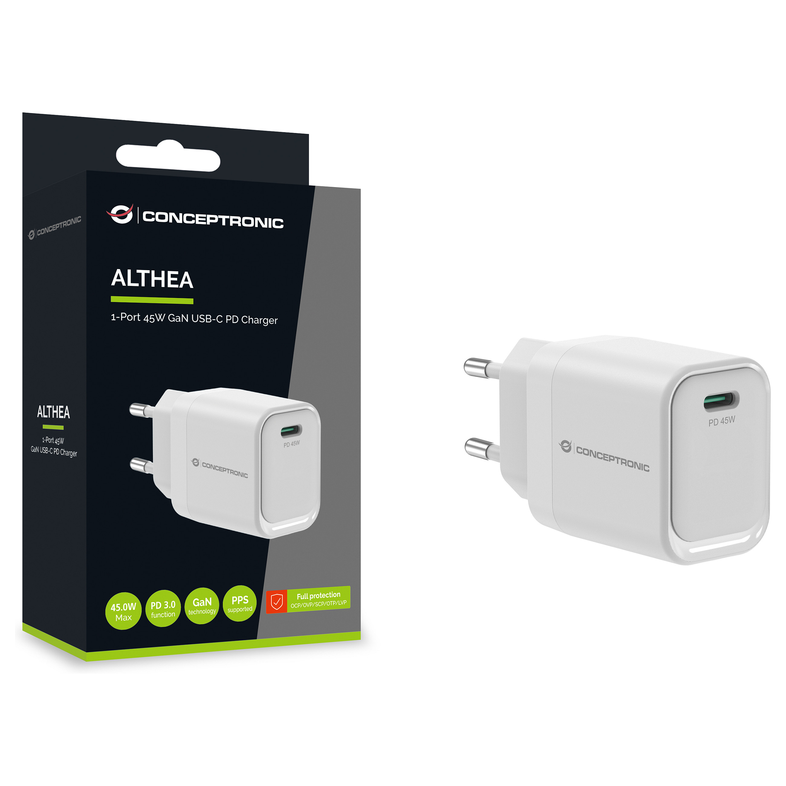 Zidni punjač CONCEPTRONIC CILLA03W 45W GaN USB-C PD 3.0 bijela boja-4