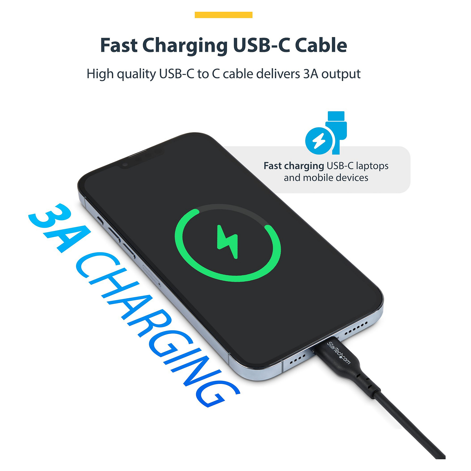 STARTECH.COM 1m USB-C Ladekabel 2er-Pack 60W 3A fur MacBook Air Laptop iPhone 15-17 iPad Air Pro Mini Samsung Galaxy-6