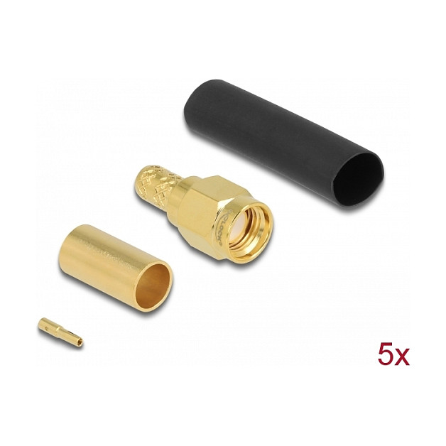 RP-SMA Stecker zum Crimpen LMR200 mit passendem Schrumpfschlauch - 5 StÃ¼ck
