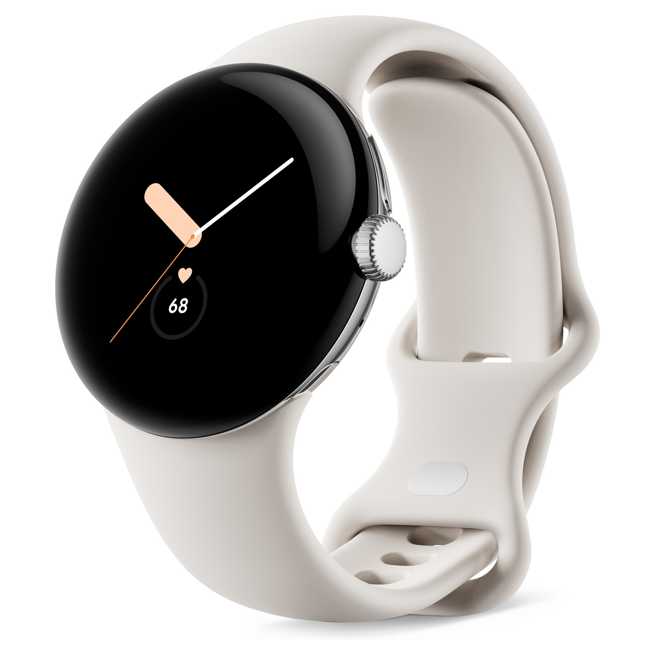 Google Pixel Watch polished silver stainless steel 41mm chalk active band DE