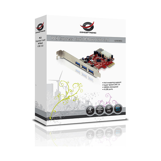 CONCEPTRONIC PCIe1x Card 3xUSB-A Ext./1xUSB-A Int. 5Gbps-3