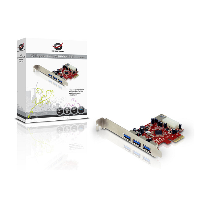 CONCEPTRONIC PCIe1x Card 3xUSB-A Ext./1xUSB-A Int. 5Gbps-4