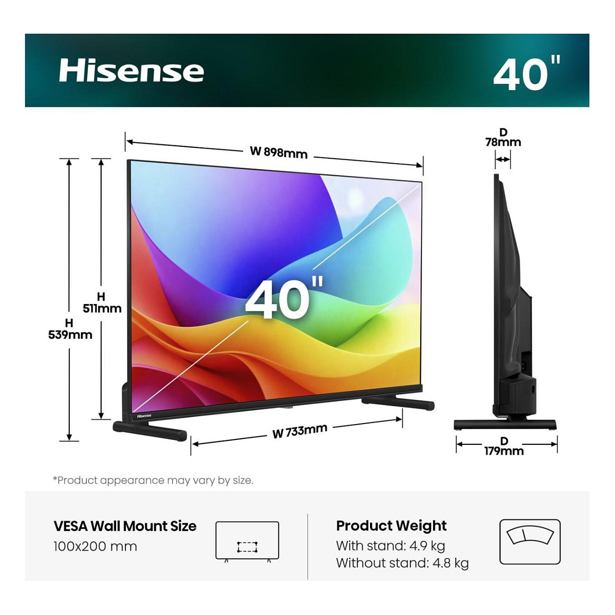 TV HISENSE 40A59S 40" (QLED 100 cm, Full HD, VIDAA, HDR, DVB-T2/C/S2, crna boja)-1