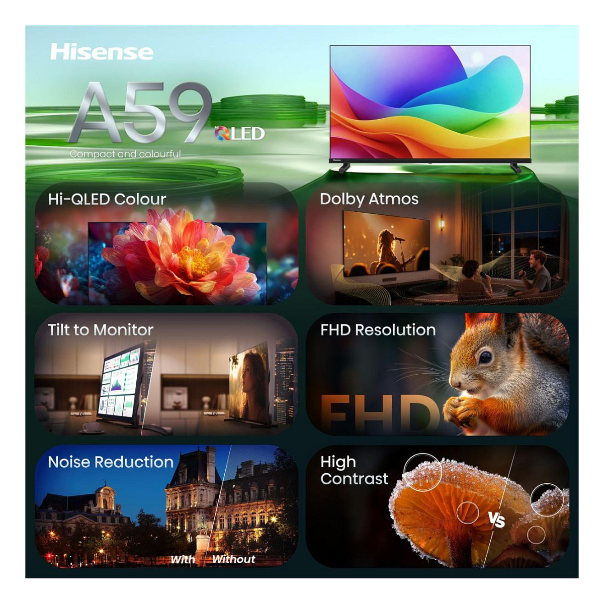 TV HISENSE 40A59S 40" (QLED 100 cm, Full HD, VIDAA, HDR, DVB-T2/C/S2, crna boja)-2