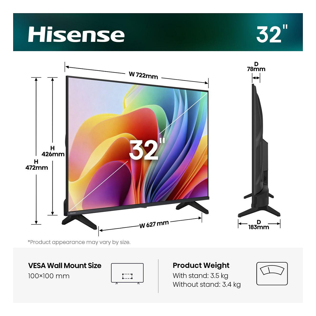 TV HISENSE 32A49S 32" (LED 80 cm, HD, VIDAA, HDR, DVB-T2/C/S2, crna boja)-1