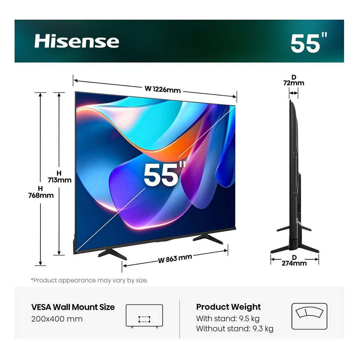 TV HISENSE 55A6S 55" (LED 139 cm, 4K UHD, VIDAA, HDR, DVB-T2/C/S2, crna boja)-1