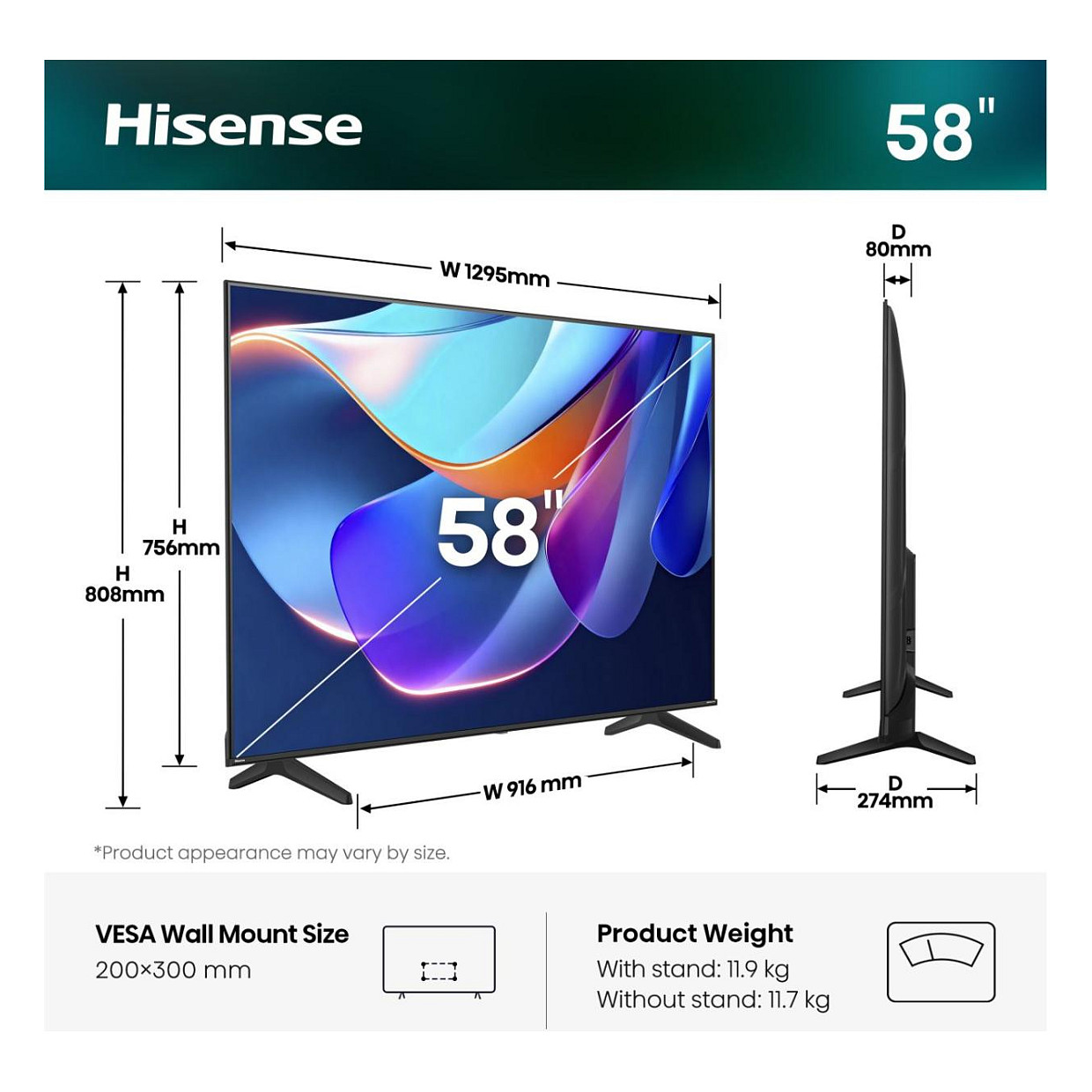 TV HISENSE 58A6S 58" (LED, 146 cm, 4K UHD, VIDAA, Dolby Vision, DVB-T2/C/S2, crna boja)-1