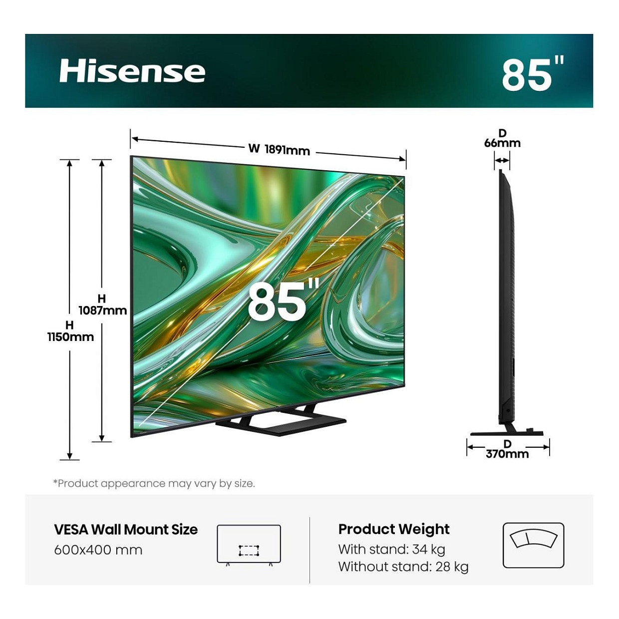 TV HISENSE 85E8S 85" (QLED 216 cm, 4K UHD, 144Hz, VIDAA, DVB-T2/C/S2, siva boja)-1