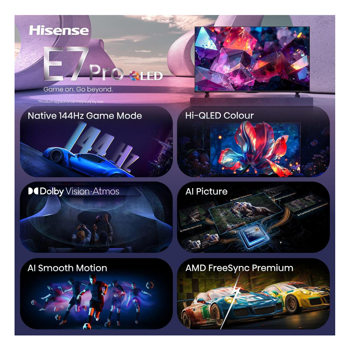 TV HISENSE 75E7S PRO 75" (QLED 189 cm, 4K UHD, VIDAA, 144Hz, HDR, DVB-T2/C/S2, crna/siva boja)-2