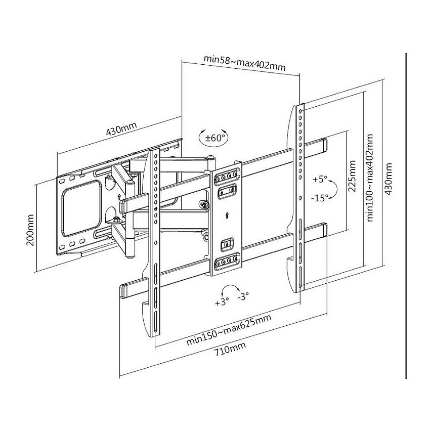 EQUIP 650335 Wandhalterung Min. 94 cm (37") Max. 2,03 m (80") Max. VESA 600 x 400 mm 60 kg Schwarz-8