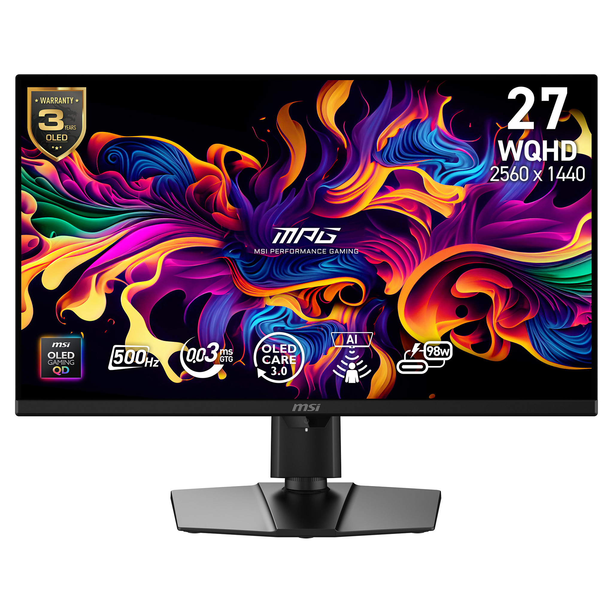 Monitor MSI MPG 271QR QD-OLED X50 26.5" (QD-OLED, WQHD, 500Hz, 0.03ms, FreeSync Premium Pro, crna boja)