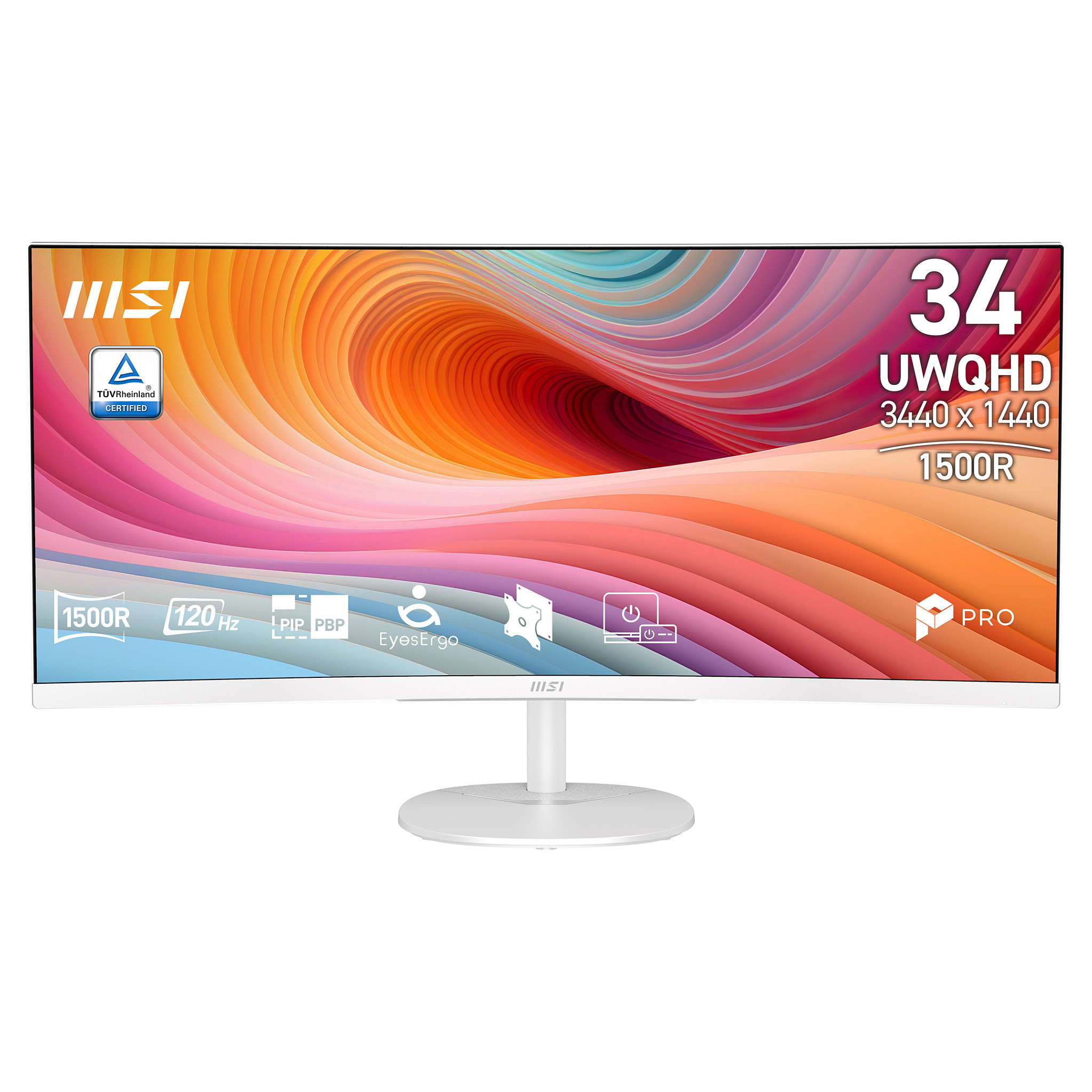 Monitor MSI PRO MP341CQW 34" (VA, UWQHD, 100Hz, 4ms, zakrivljeni, bijela boja)-0