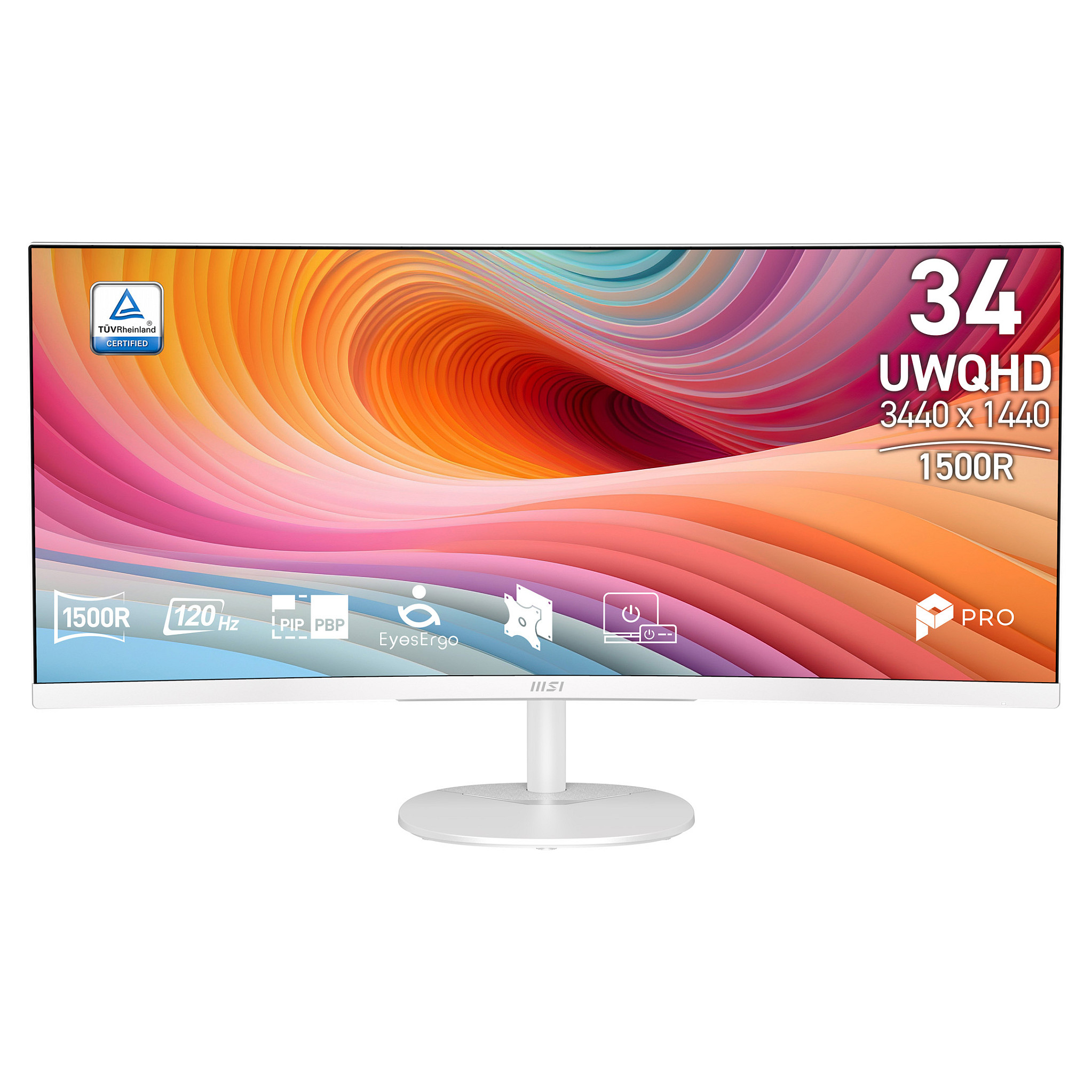 Monitor MSI PRO MP341CQW 34" (VA, UWQHD, 100Hz, 4ms, zakrivljeni, bijela boja)-2