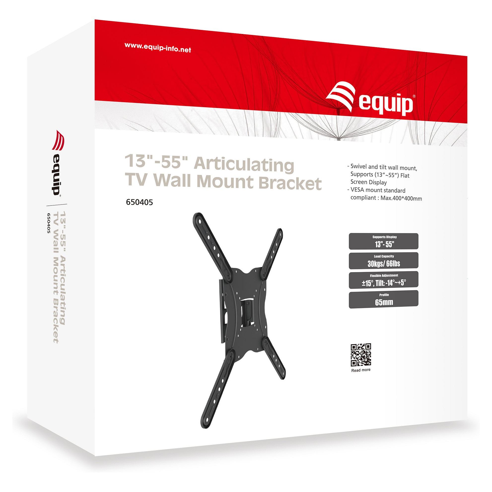 Equip Wandhalterung 23"-55"/1TFT gelenkig 1Gelenk 30Kg sw retail-1