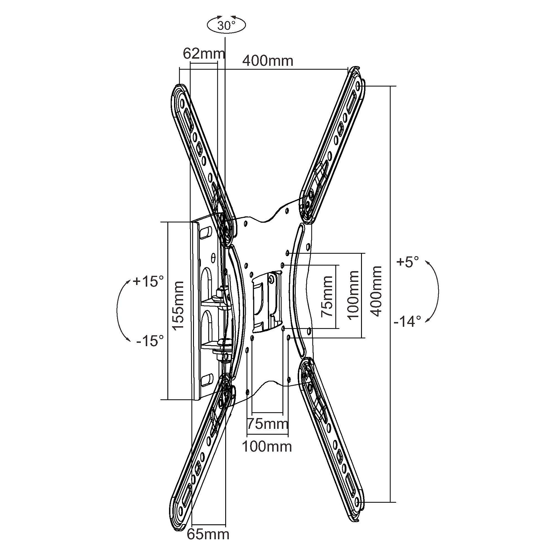 Equip Wandhalterung 23"-55"/1TFT gelenkig 1Gelenk 30Kg sw retail-4