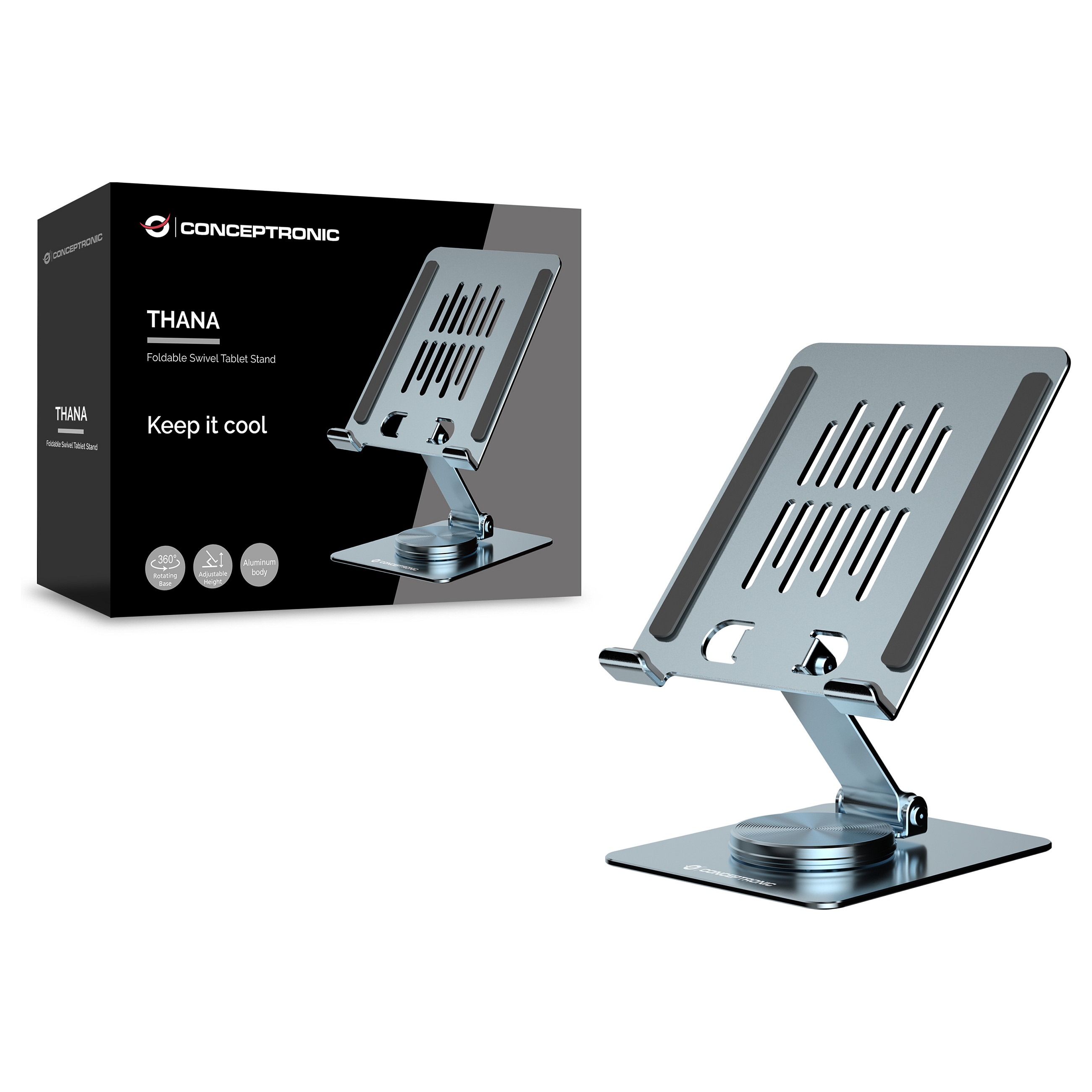 CONCEPTRONIC Tablet Halterung 360Â°/drehbar/hÃ¶henverst. grau-3