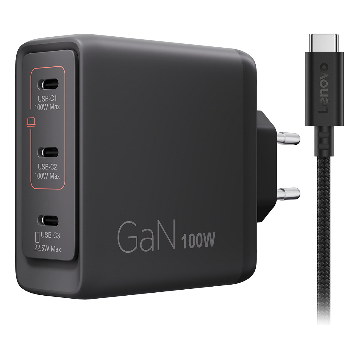 N Lenovo Multi-Port USB-C 100W GaN-LadegerÃ¤t/ Netzteil Schwarz inkl. USB-C Kabel (1,8m)-1