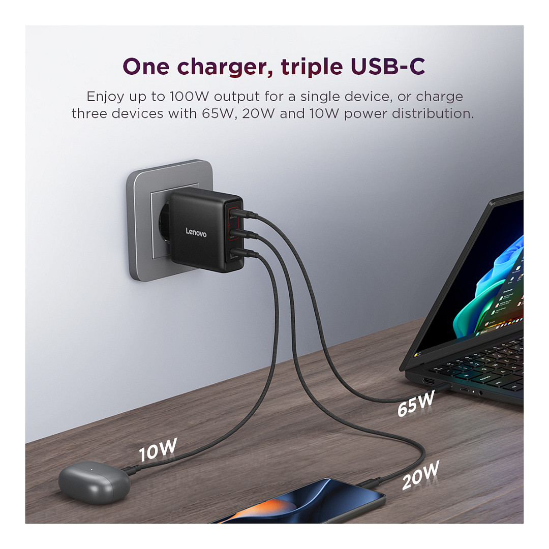 N Lenovo Multi-Port USB-C 100W GaN-LadegerÃ¤t/ Netzteil Schwarz inkl. USB-C Kabel (1,8m)-8