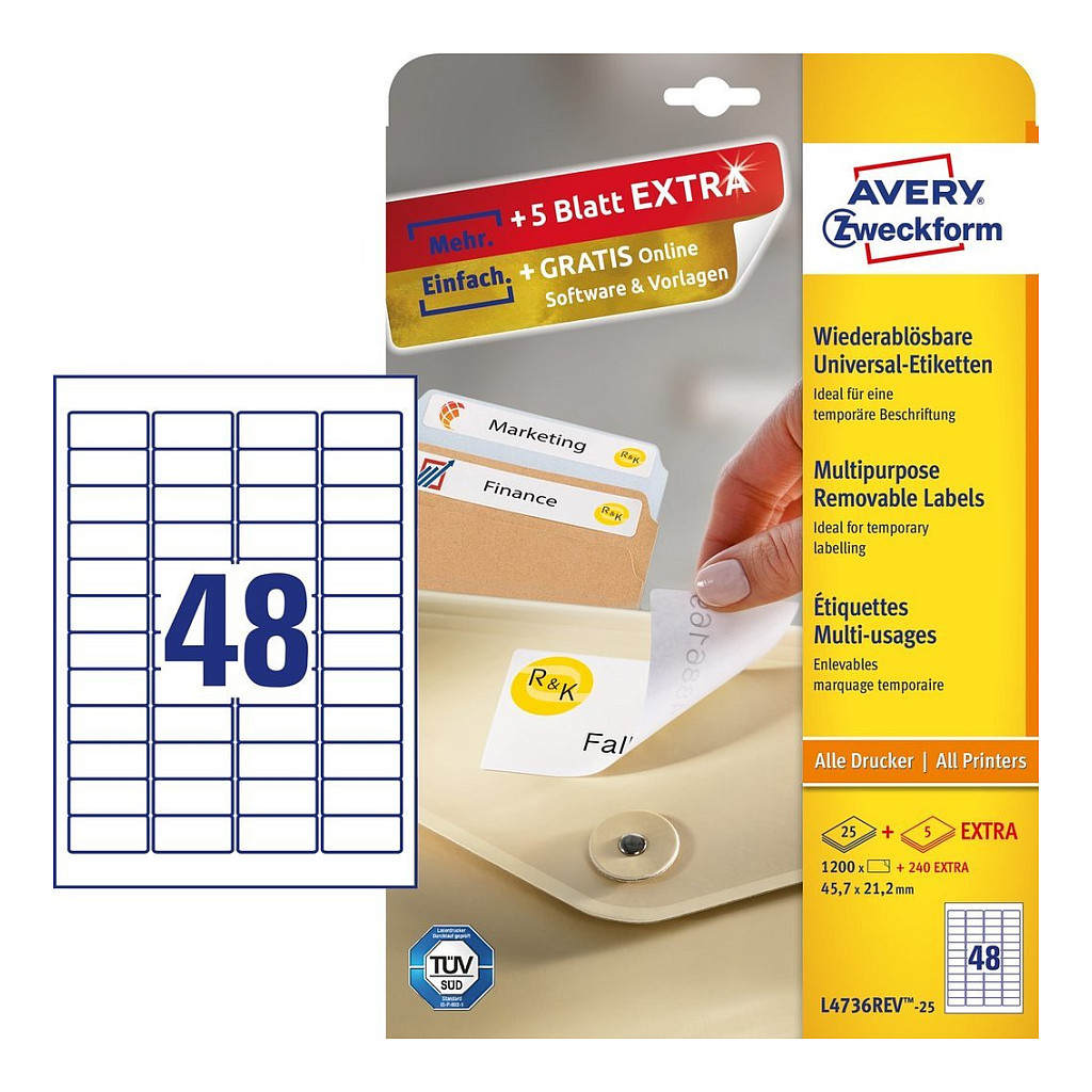 Etikete AVERY ZWECKFORM L4736REV-25 uklonjive (45.7 x 21.2 mm, 1200 kom)