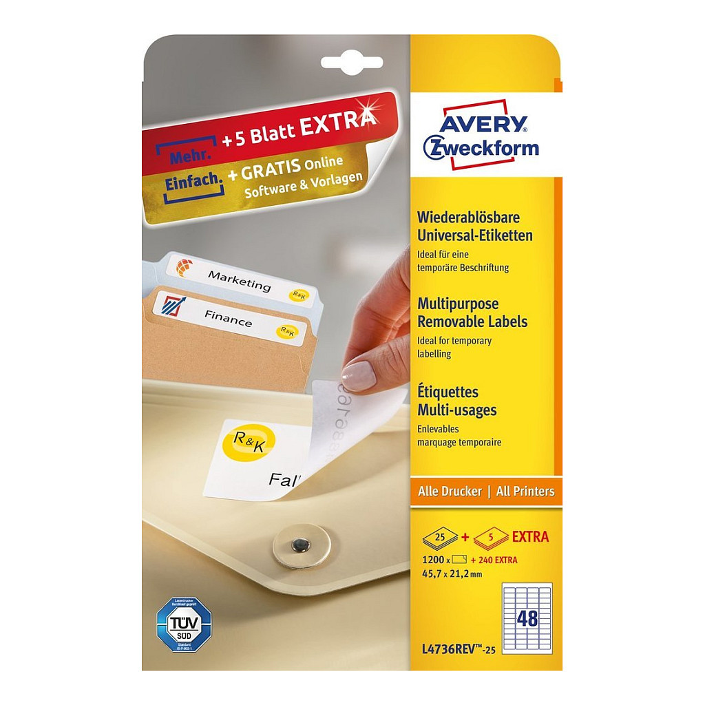 Etikete AVERY ZWECKFORM L4736REV-25 uklonjive (45.7 x 21.2 mm, 1200 kom)-1