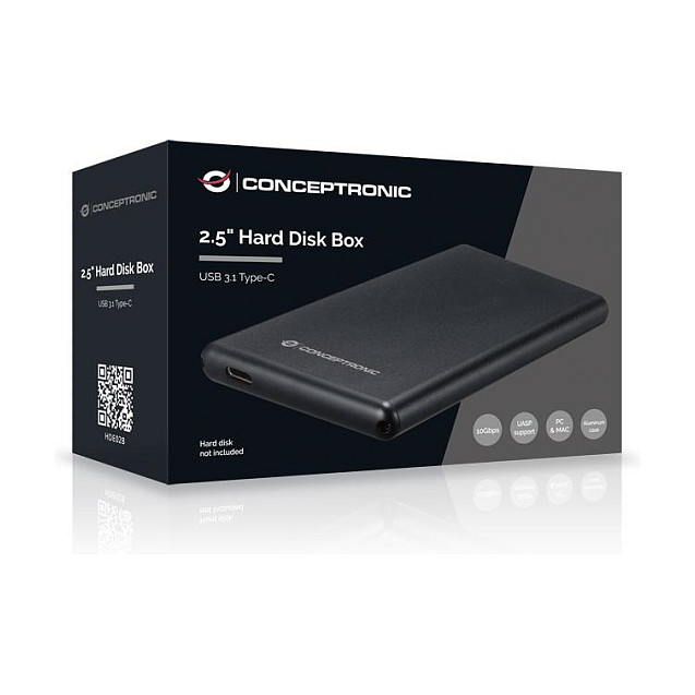 Kućište za disk CONCEPTRONIC 2.5" SATA HDD/SSD USB-C 3.2 Gen 1 crna boja (C25C32GBS)-2