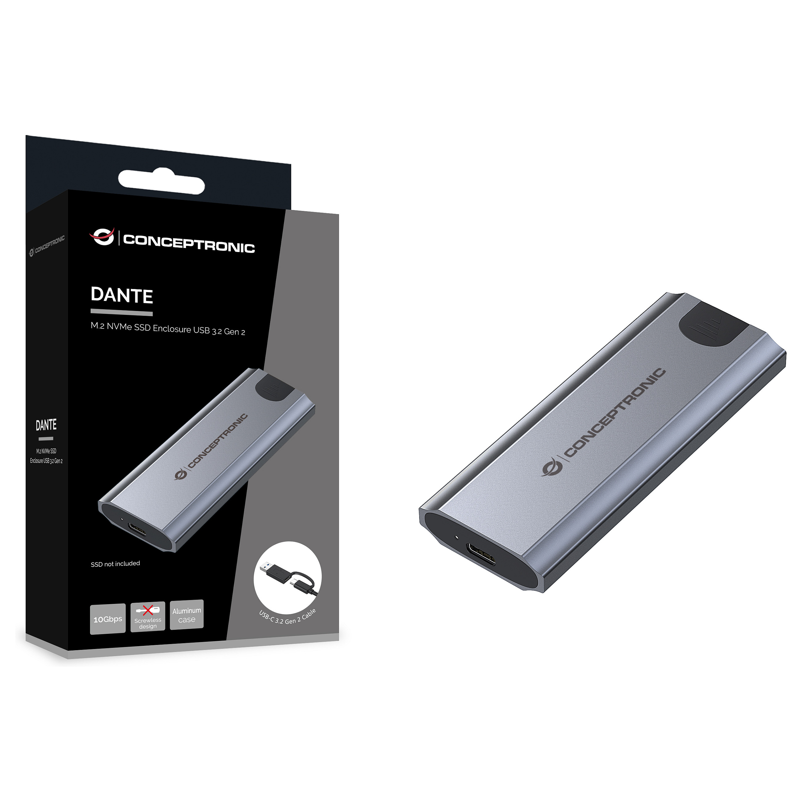 Kućište za M.2 NVMe SSD CONCEPTRONIC C08-118, USB-C 3.2 Gen 2, siva boja-4