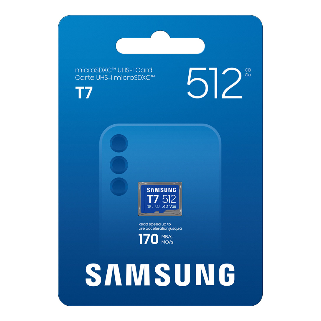 CARD SAMSUNG T7 microSD Speicherkarte 512GB fr Smartphones Tablets und Handheld-Konsolen bis zu 170MB/s Lesen MB-MB512T/WW-3
