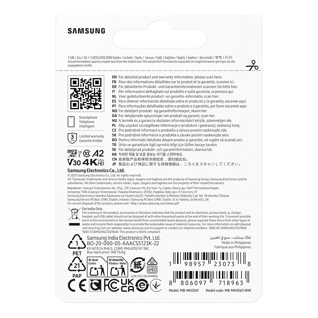 CARD SAMSUNG T9 microSD Speicherkarte 256GB bis zu 200 MB/s Lesen und 130 MB/s Schreiben MB-MH256T/WW-2